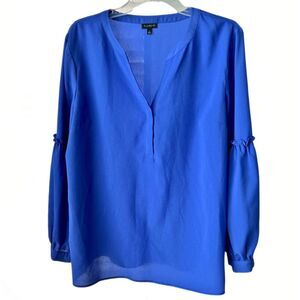 Talbots Balloon Sleeve Cerulean Royal Blue Polyester Split Neckline Women’s Sz L